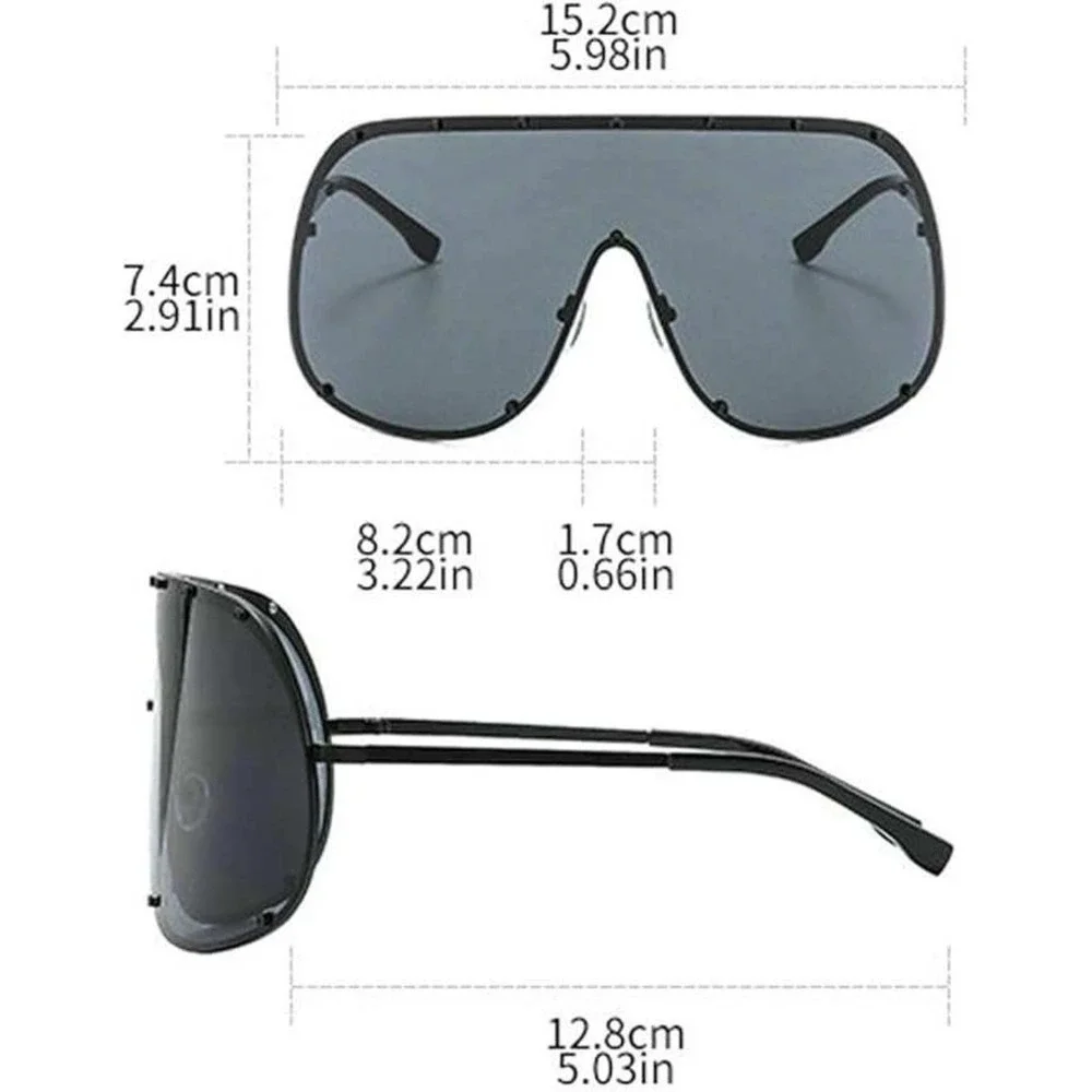 Oversized Shield Sunglasses Rivet Detail‎ Trendy Fashion Statement Visor Shades